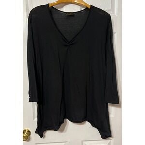 Jantie Design Black V-Neck Sharkbite Hem Tunic Top 3/4 Sleeve Plus Size 3X USA